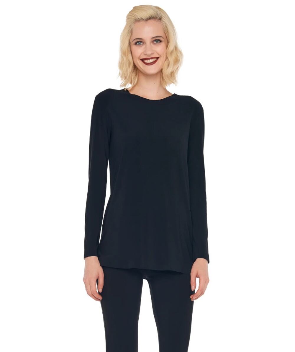 NORMA KAMALI Women's Long Sleeve Crew Top Medium Black Stretch Jersey NWOT